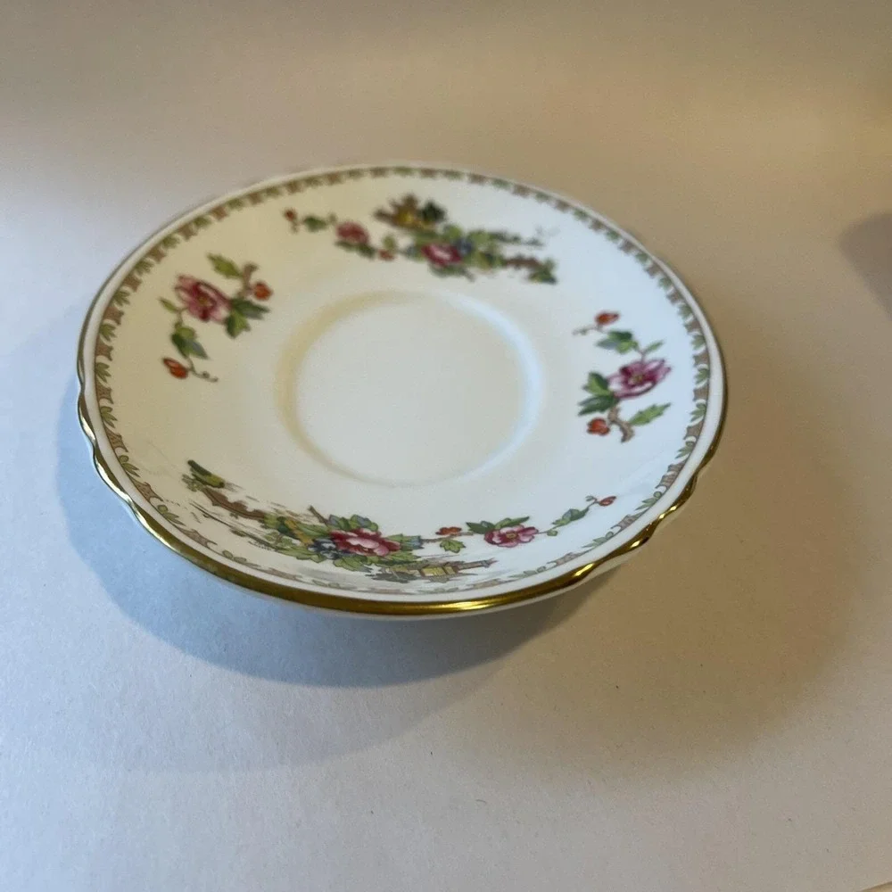 Vintage Crown Staffordshire England‎ Pagoda Gravy Boat w/ Under-Plate Oriental
